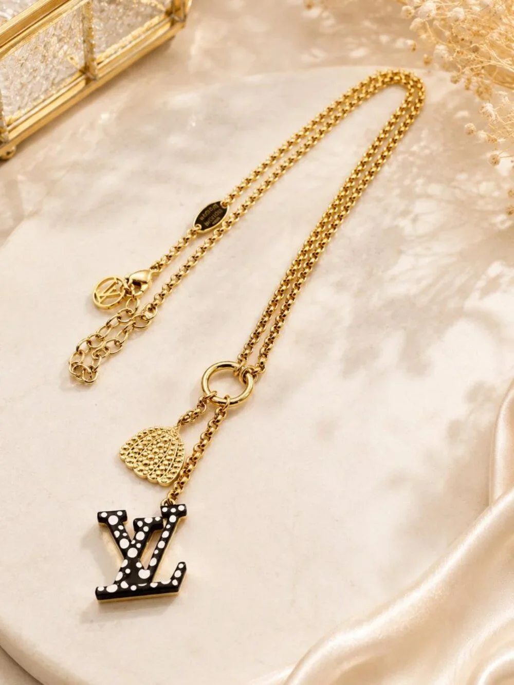 Authentic Louis Vuitton LV Iconic Charm Necklace Gold Tone Black Enamel Pendant